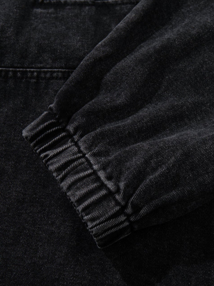 Toggle Front Washed Denim Hoodie