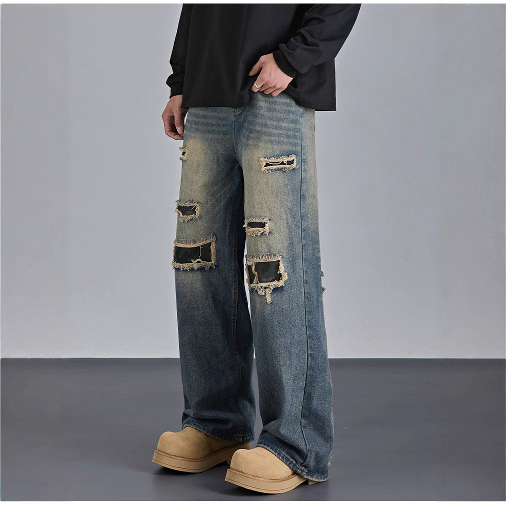 Men’s Distressed Wide‑Leg Jeans