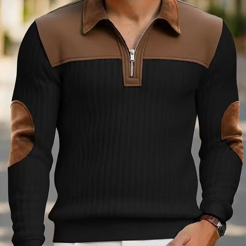 Men’s Half-Zip Color Block Polo Sweater | Ribbed Knit Pullover