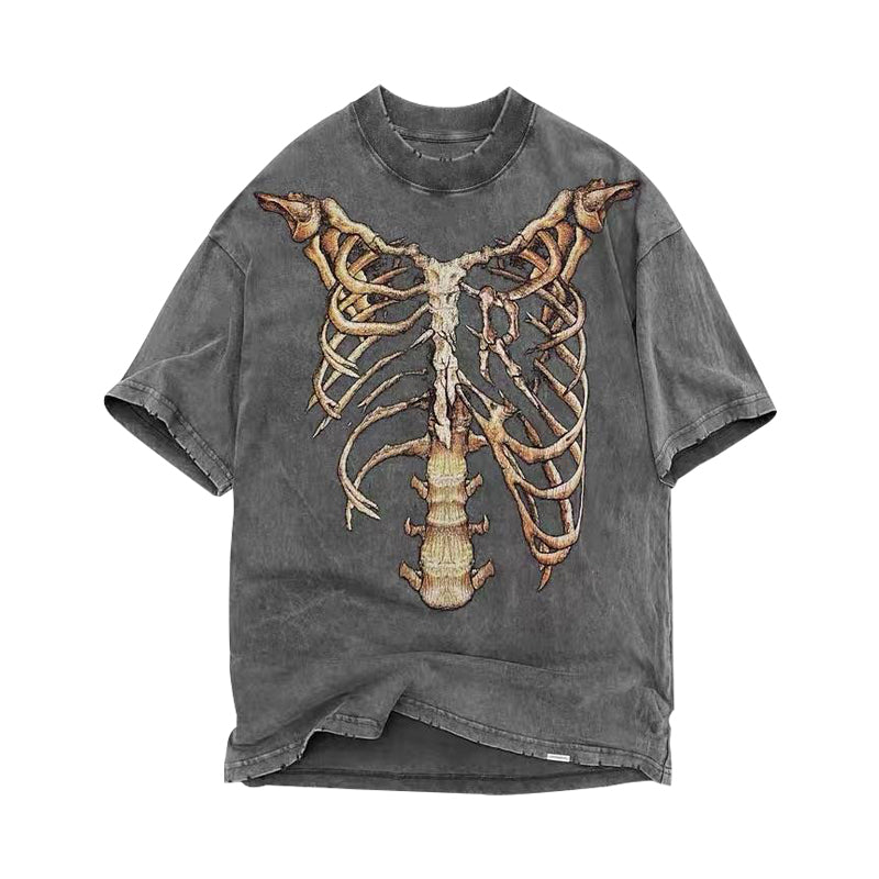 Unisex Washed Oversized Vintage Skeleton Graphic T-Shirt