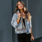 Women's Leopard Print Patchwork Denim Jacket