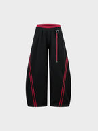 Cotton Blend Balloon-Leg Joggers with Contrast Waistband
