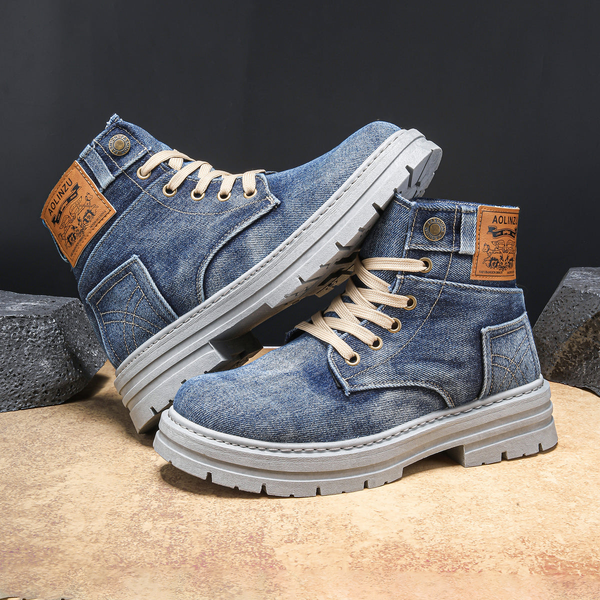 Męskie wysokie buty jeansowe