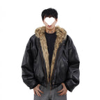 Men’s Reversible Faux Fur Hooded Oversized Bomber Jacket