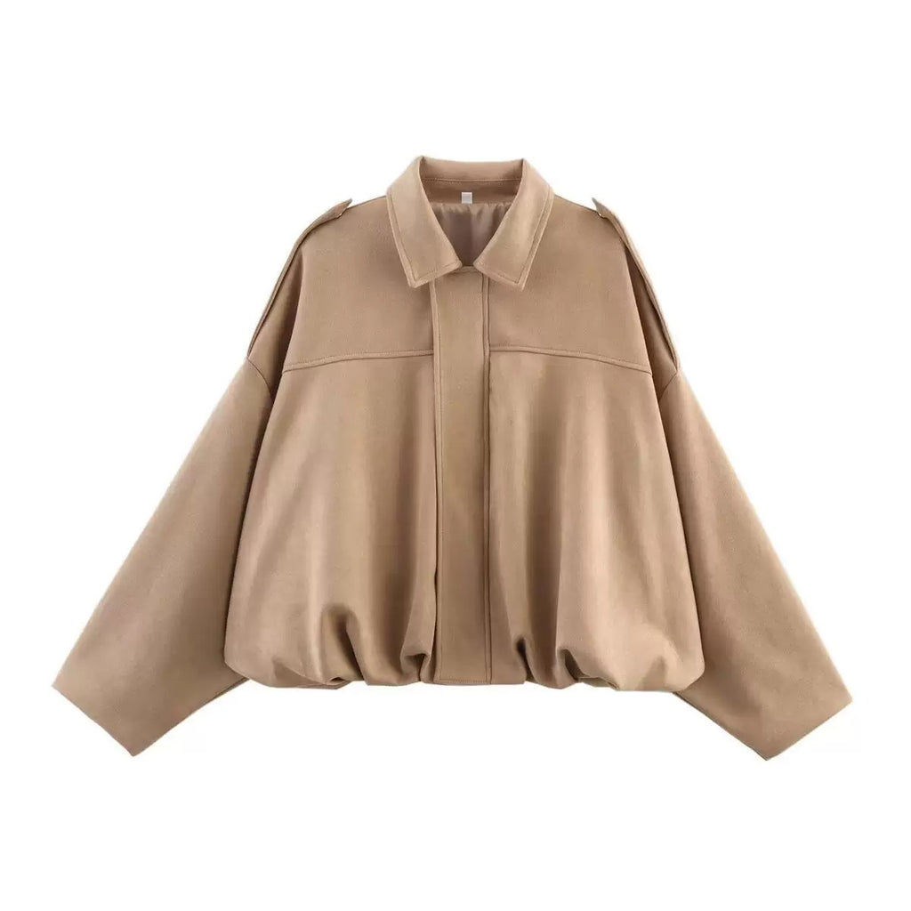 Women's Vintage Suede Oversized Batwing Sleeve Bomber Jacket