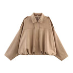 Women's Vintage Suede Oversized Batwing Sleeve Bomber Jacket