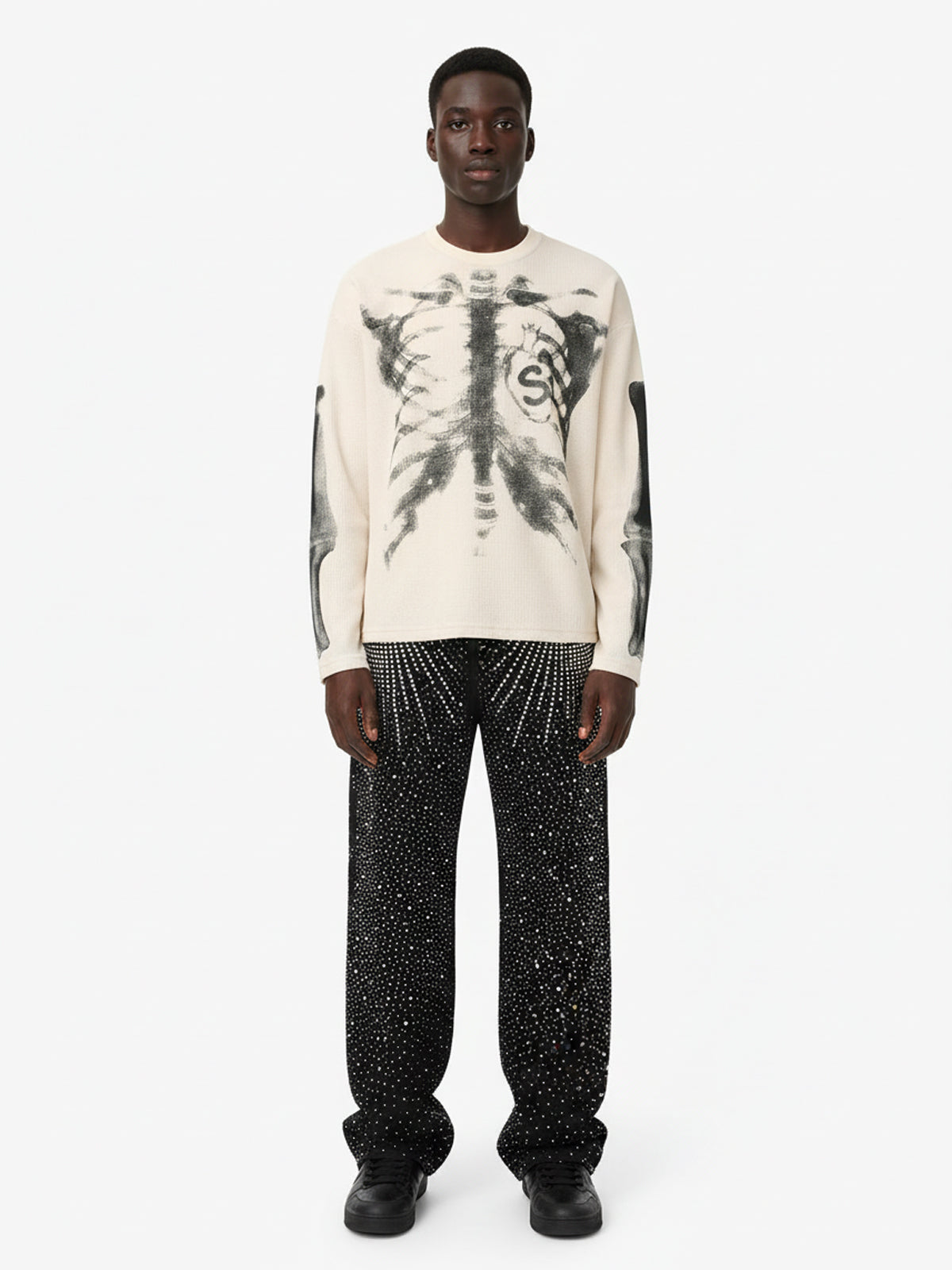 Sudadera de punto waffle con gráfico de esqueleto