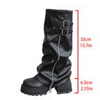 Women's Fold-Over Knee-High Platform Wedge Boots with Buckle Detail