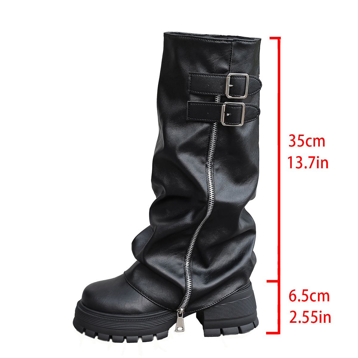 Women's Fold-Over Knee-High Platform Wedge Boots with Buckle Detail