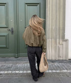 Women's Vintage Suede Oversized Batwing Sleeve Bomber Jacket