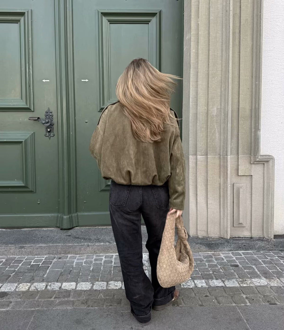 Women's Vintage Suede Oversized Batwing Sleeve Bomber Jacket