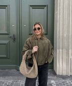 Women's Vintage Suede Oversized Batwing Sleeve Bomber Jacket