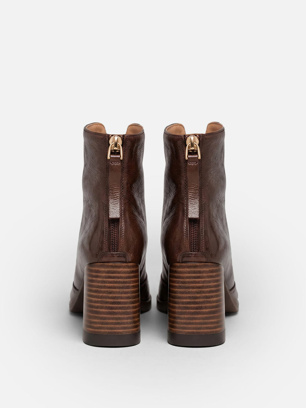 Women's Leather Ankle Boots with Square Heel and Zipper