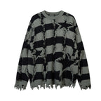 Oversized Star Stripe Knit Sweater With Fringe