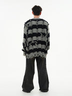 Oversized Star Stripe Knit Sweater With Fringe