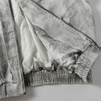 Men's Washed Distressed Zip-Up Hooded Jacket with Raw-Edge Patchwork