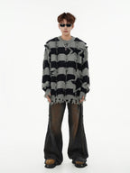Oversized Star Stripe Knit Sweater With Fringe