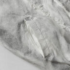 Men's Washed Distressed Zip-Up Hooded Jacket with Raw-Edge Patchwork
