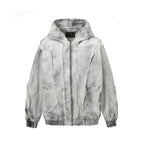 Men's Washed Distressed Zip-Up Hooded Jacket with Raw-Edge Patchwork