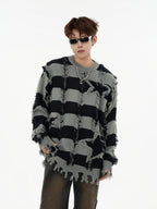 Oversized Star Stripe Knit Sweater With Fringe