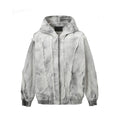 Men's Washed Distressed Zip-Up Hooded Jacket with Raw-Edge Patchwork