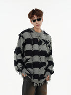 Oversized Star Stripe Knit Sweater With Fringe