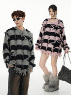 Oversized Star Stripe Knit Sweater With Fringe