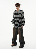 Oversized Star Stripe Knit Sweater With Fringe
