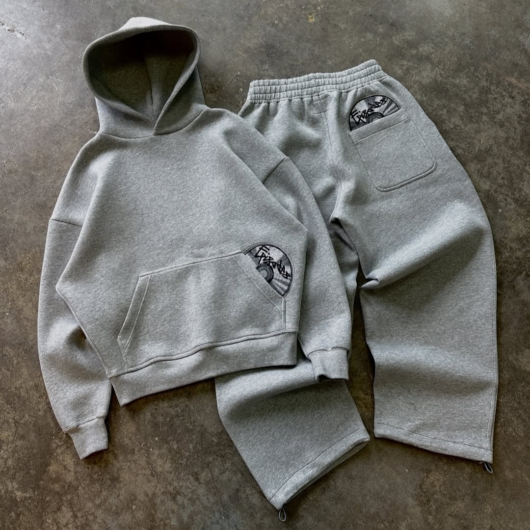 Drenn Cotton Blend Hoodie And Joggers Tracksuit Black And Grey