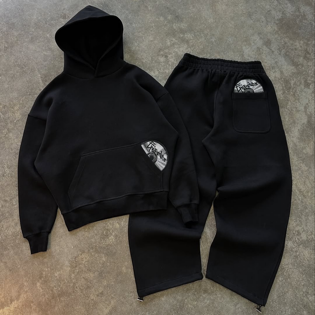Drenn Cotton Blend Hoodie And Joggers Tracksuit Black And Grey