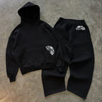 Drenn Cotton Blend Hoodie And Joggers Tracksuit Black And Grey