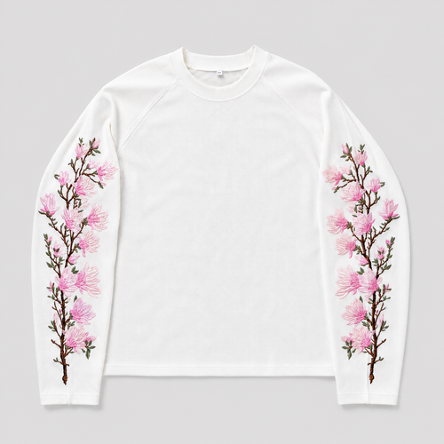 Haftowany różowy longsleeve w kwiaty
