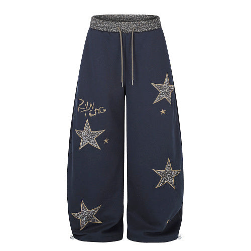 Leopard Star Baggy Sweatpants Relaxed Streetwear Trousers