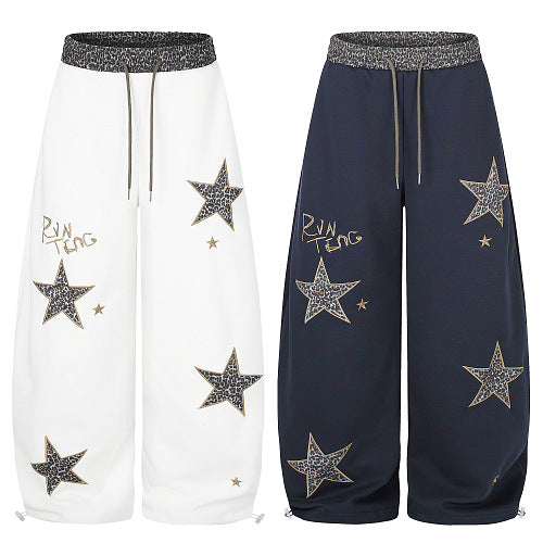 Leopard Star Baggy Sweatpants Relaxed Streetwear Trousers