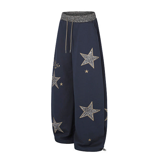 Leopard Star Baggy Sweatpants Relaxed Streetwear Trousers
