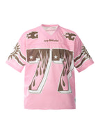 Pink Flame Print Mesh Jersey