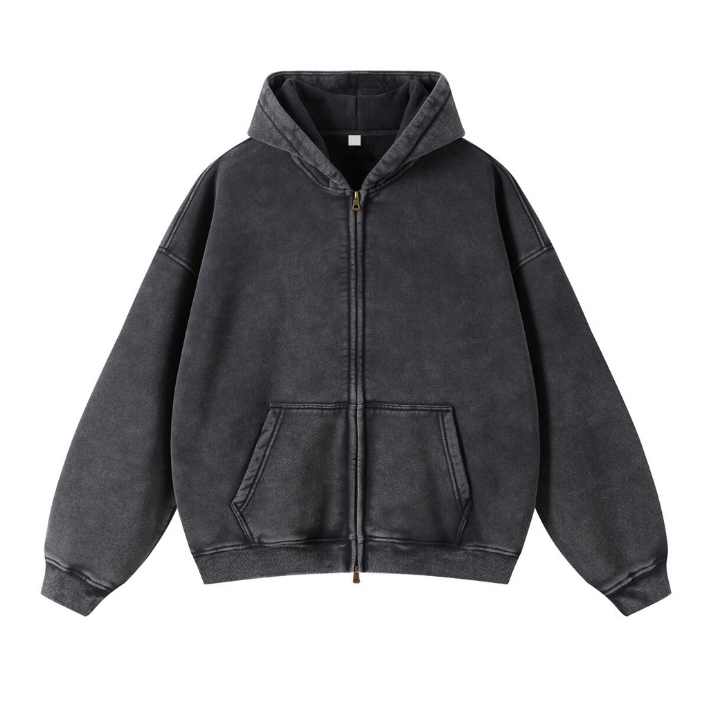 Oversized Vintage Wash Zip-Up Hoodie