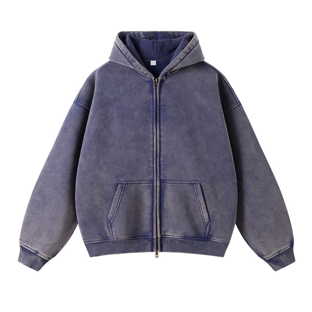 Oversized Vintage Wash Zip-Up Hoodie