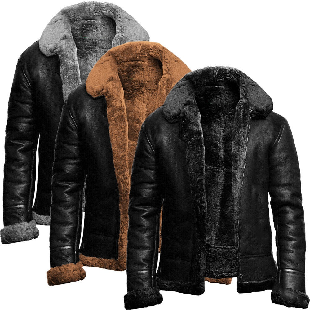Men's Winer Faux Fur Leather Jacket With Fur Collar