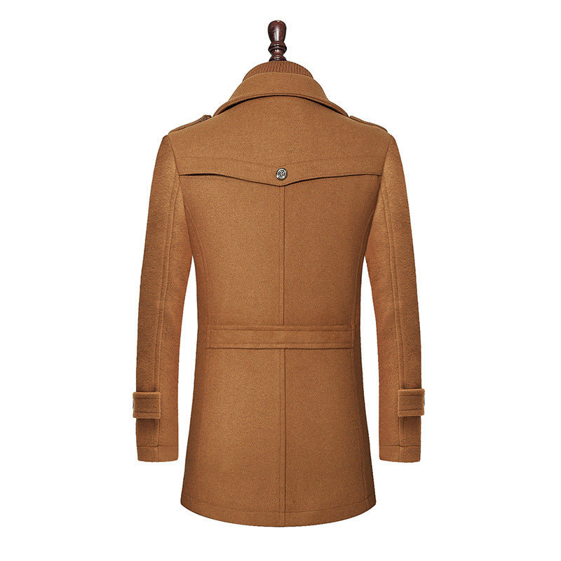 Men’s Long Wool Blend Overcoat | Double Collar Business Casual Winter Coat