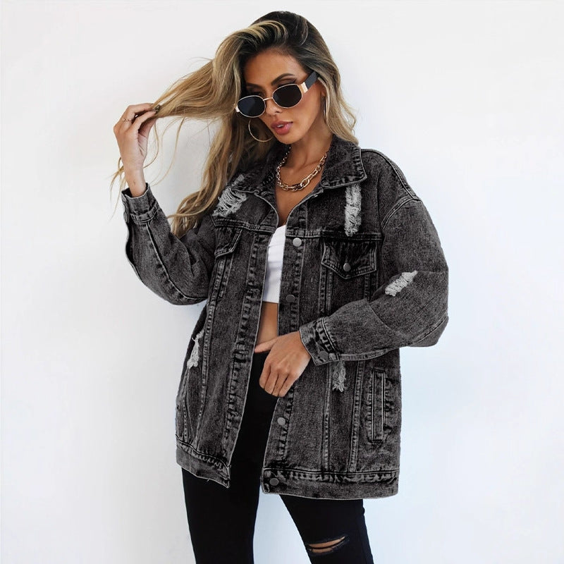 Women's Distressed Oversized Denim Jacket
