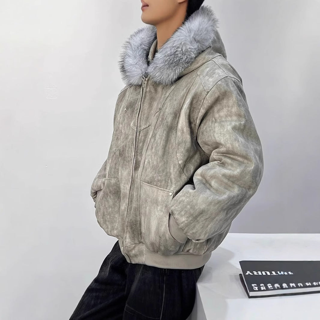 Men's Y2K Fur Collar Hooded Puffer Jacket