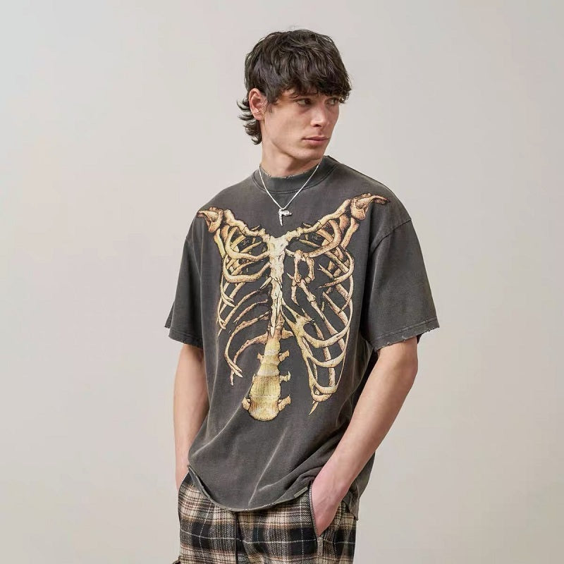 Unisex Washed Oversized Vintage Skeleton Graphic T-Shirt