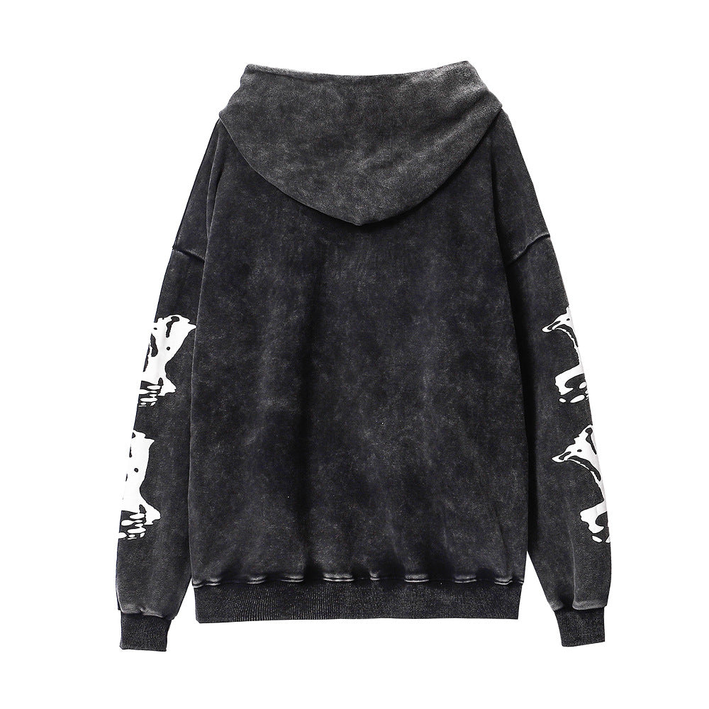 Black Washed Graphic Oversized Hoodie