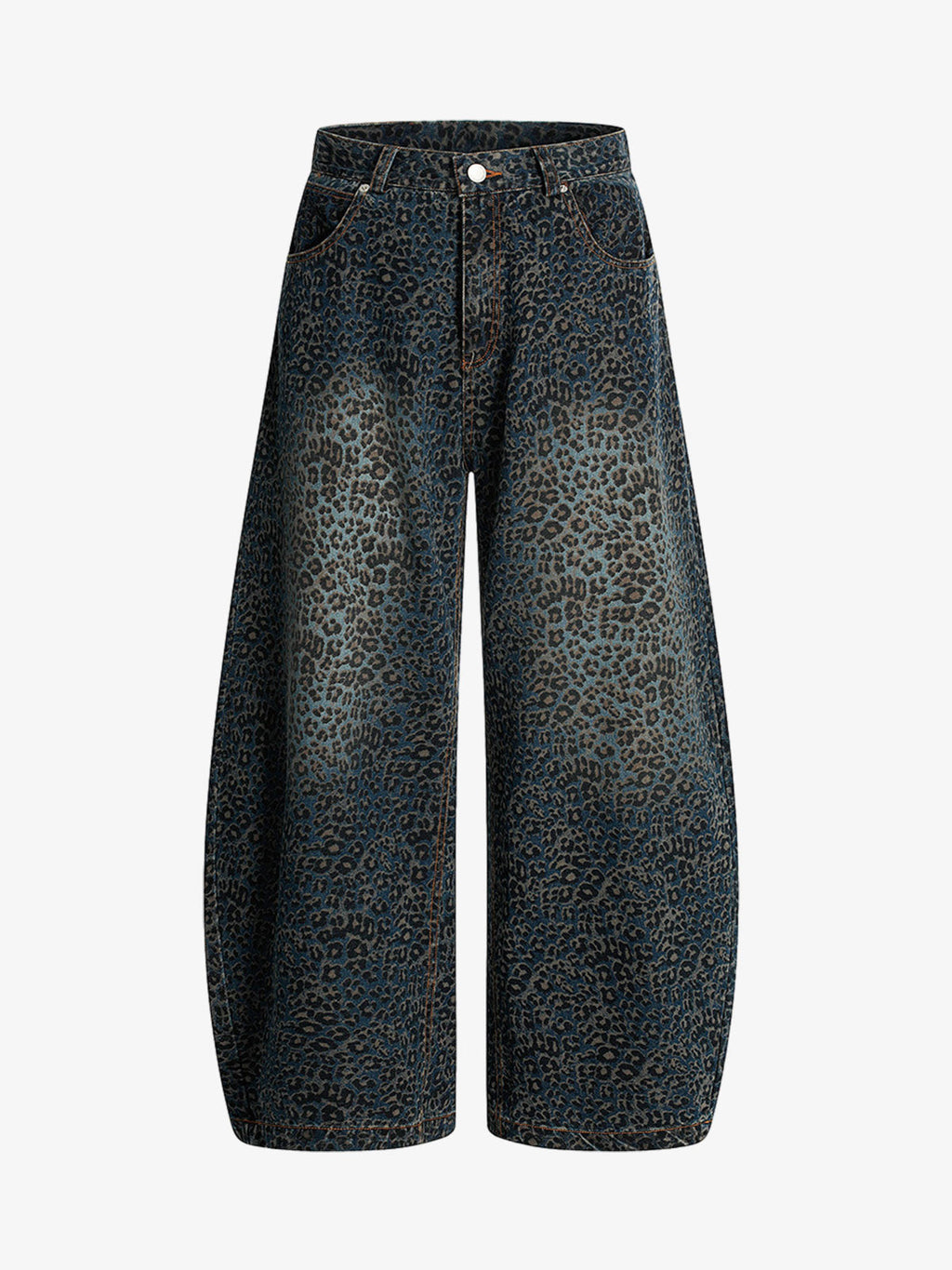 Leopard Print Denim Barrel Jeans