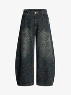Leopard Print Denim Barrel Jeans