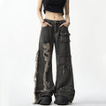 Damskie jeansy cargo z przetarciami