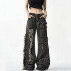 Damskie jeansy cargo z przetarciami