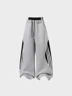 Wide-Leg Cotton Joggers with Side Stripe Panels