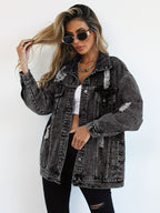 Women's Distressed Oversized Denim Jacket